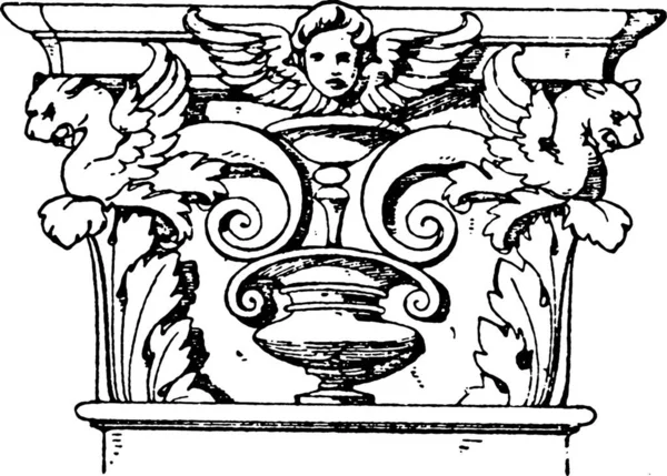 Corinthienne Pilaster Capital Spirale Parchemin Comme Des Ornements Gravé Illustration — Image vectorielle