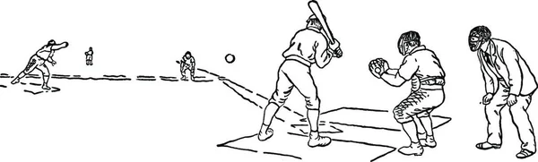Gioco Baseball Inciso Semplice Illustrazione Vettoriale — Vettoriale Stock