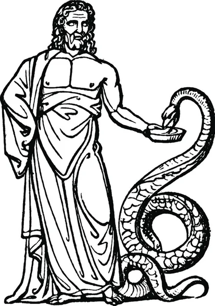 Aesculapius Вигравірувана Проста Векторна Ілюстрація — стоковий вектор