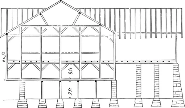 Pennsylvanian Barn Frame Work Commercial Buildings Vinta — Stock vektor