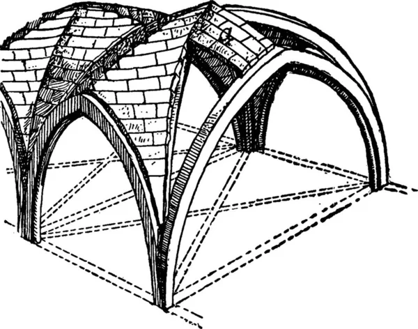 Groined Vault Met Zigzag Ridge Joints Vector Illustratie — Stockvector
