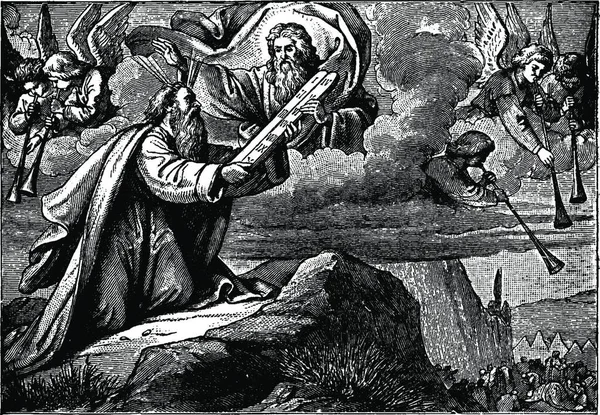 Mózes Megkapja Tízparancsolatot Két Kővektor Illusztrációs Táblán — Stock Vector