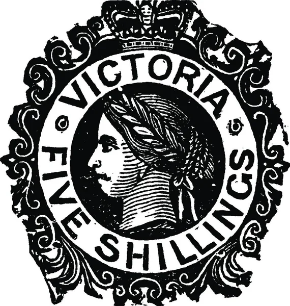 Victoria Five Shillings Stamp 1868 1878 Ilustração Vetorial Vintage — Vetor de Stock