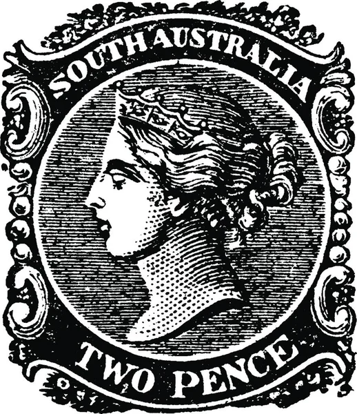 Australia Meridional Sello Dos Peniques 1867 1868 Ilustración Vectorial Vintage — Archivo Imágenes Vectoriales