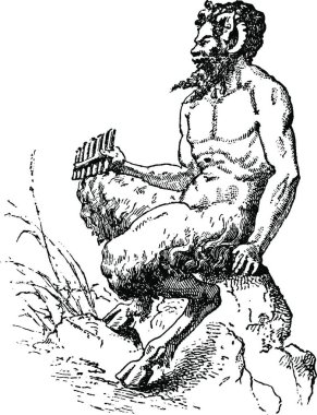 Pan vintage illüstrasyon, siyah ve beyaz gravür