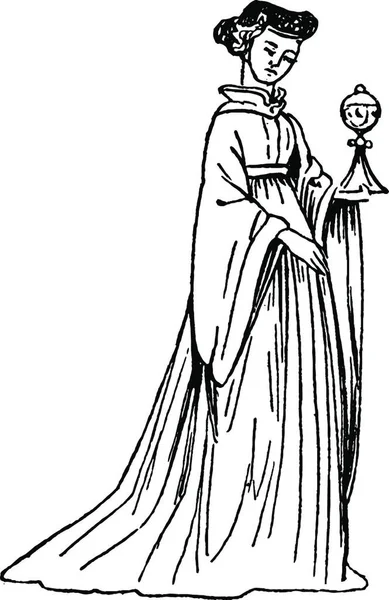 Costume Féminin 15Ème Siècle Angleterre Illustration Vintage — Image vectorielle