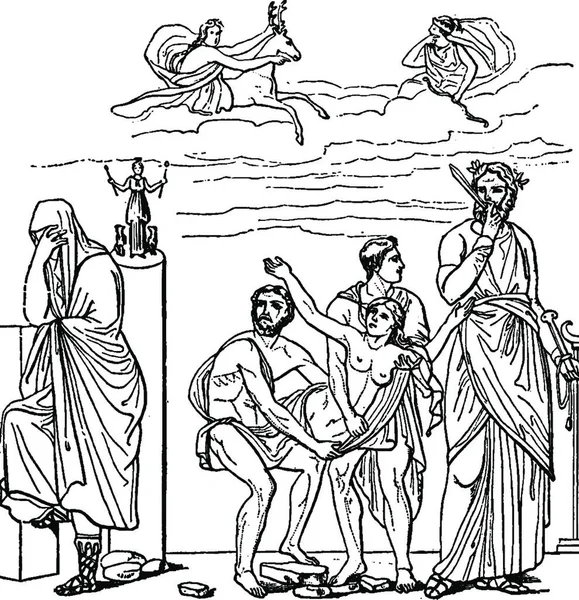 Жертвоприношение Ифигении Черно Белой Винтажной Векторной Иллюстрации — стоковый вектор
