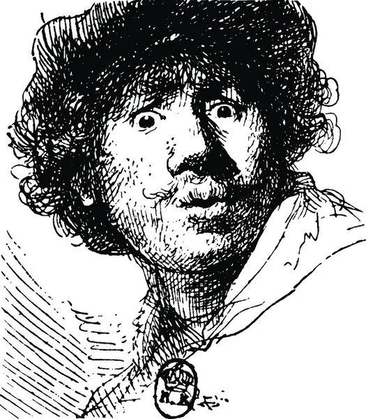 Rembrandtova Vinobraní Ilustrace Černobílá Rytina — Stockový vektor