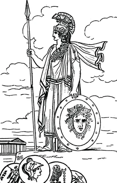 Minerva Вінтажний Малюнок Чорно Біла Гравюра — стоковий вектор