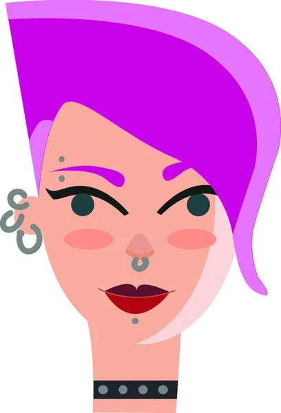 Mädchen Mit Rosa Haaren Und Gesichtspiercings Vektor Illustration Auf — Stockvektor