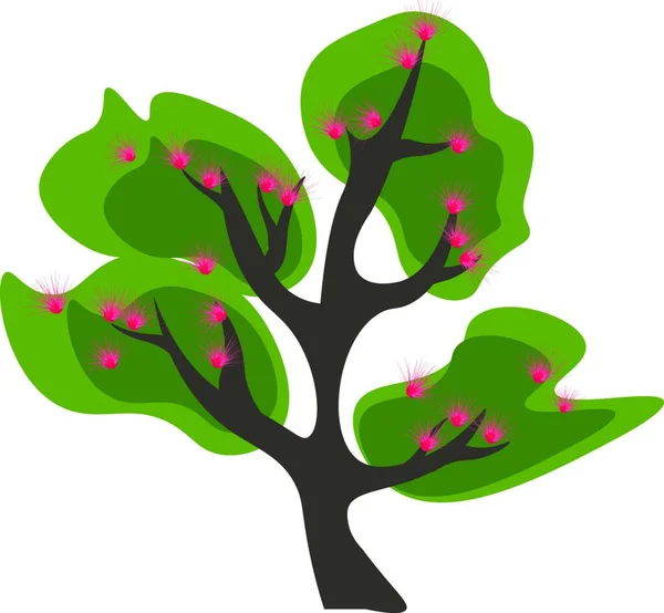 Кліпарт Високого Розгалуженого Зеленого Дерева Акації Розквітлого Рожевим — стоковий вектор