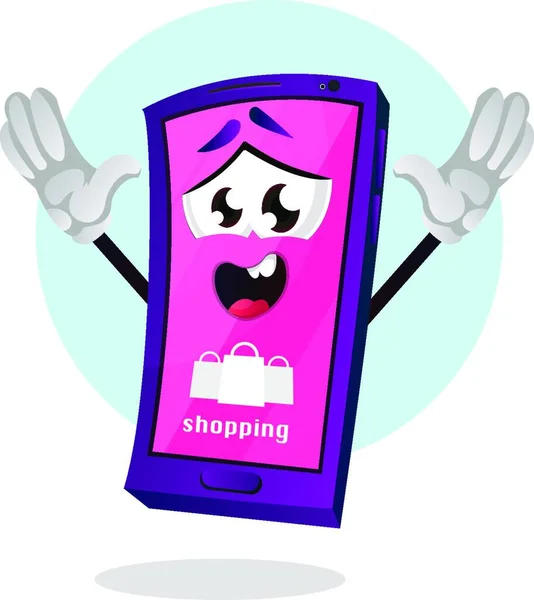 Emoji Móvil Rosa Con Vector Ilustración Icono Compras Sobre Fondo — Vector de stock