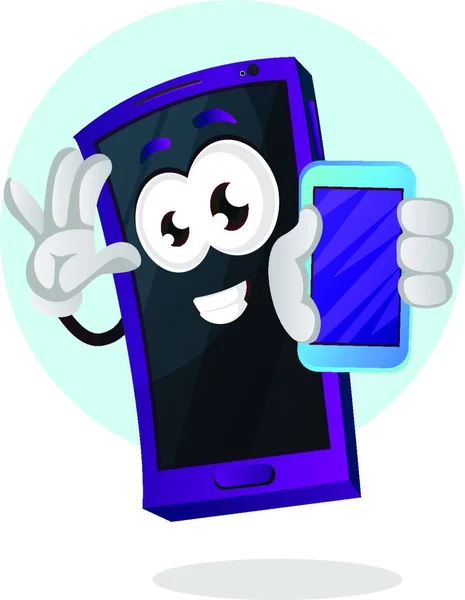 Emoji Móvil Sosteniendo Vector Ilustración Smartphone — Vector de stock