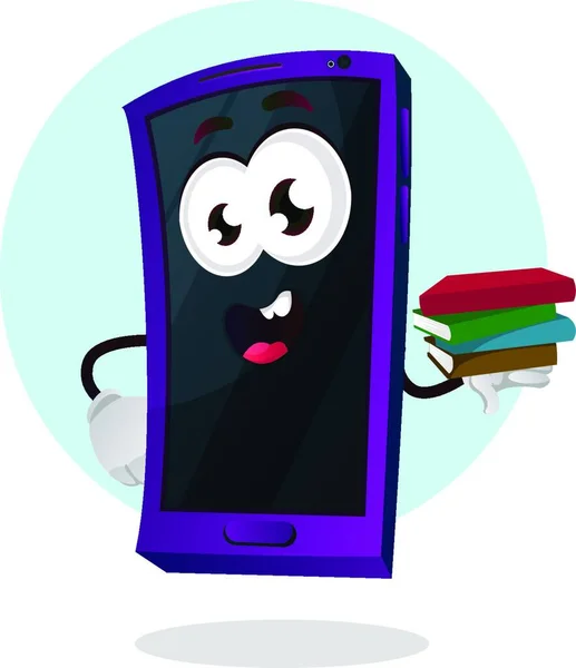 Emoji Móvil Con Varios Libros Mano Ilustración — Vector de stock