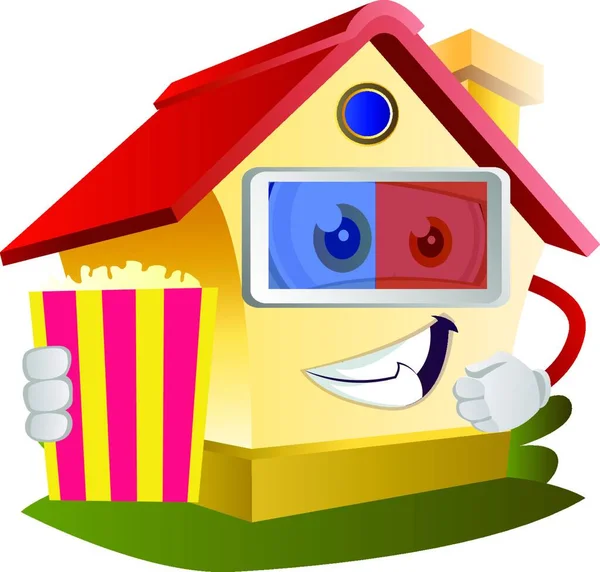 Casa Con Bicchieri Popcorn Illustrazione — Vettoriale Stock