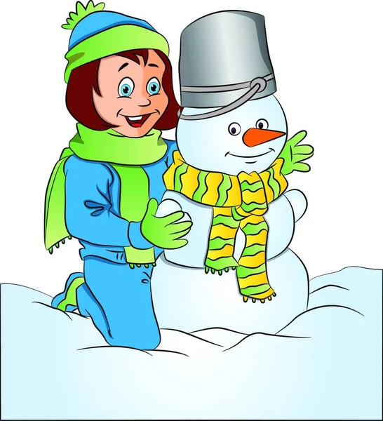 Vector Happy Woman Snowman — Vector de stock