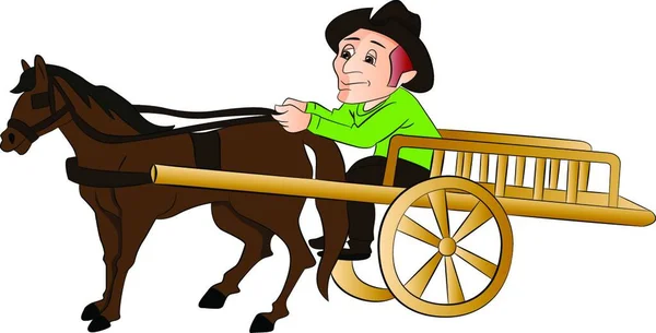 Vector Man Traveling Horse Drawn Cart — Stock Vector