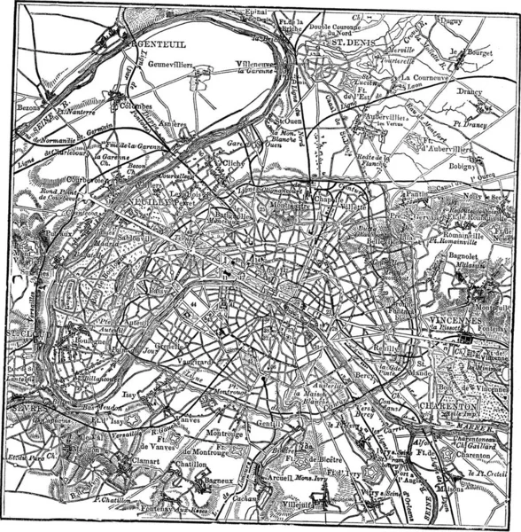 Париж Окрестности Винтажная Гравировка — стоковый вектор