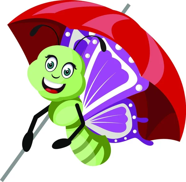 Vlinder Met Paraplu Eenvoudig Vectoricoon — Stockvector