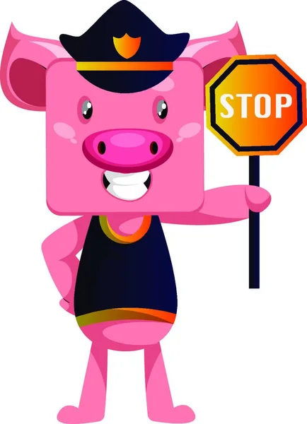 Pig Stop Sign Illustration Vector White Background — Stock Vector