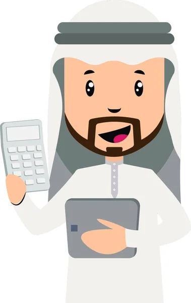 Uomo Arabo Con Calcolatrice Semplice Icona Vettoriale — Vettoriale Stock