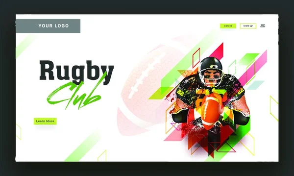 Rugby Club Landing Page Design Mit Rugby Spieler Illustration Auf — Stockvektor