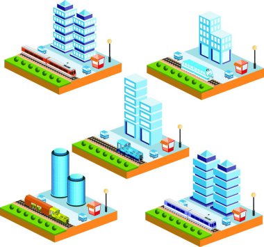 Isometric şehir, web basit illüstrasyon