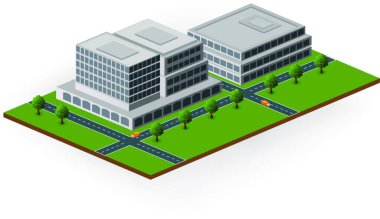 Isometric modern binalar, vektör illüstrasyonu basit tasarım