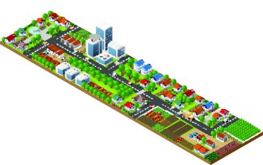 Isometric şehir, web basit illüstrasyon