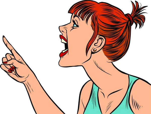 怒りの女性は指を脅かす ベクトルイラストシンプルなデザイン — ストックベクタ