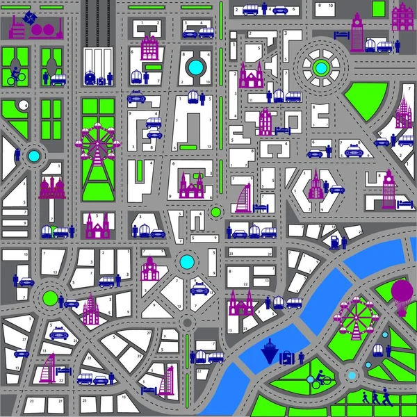 Karte Stadt Vektorillustration Einfaches Design — Stockvektor