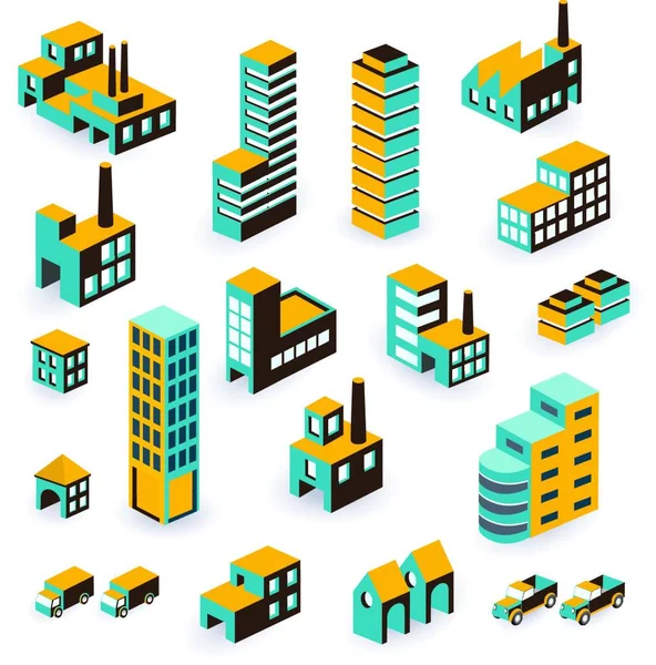 Buildings Isometric Style Vector Illustration Simple Design — Stock Vector