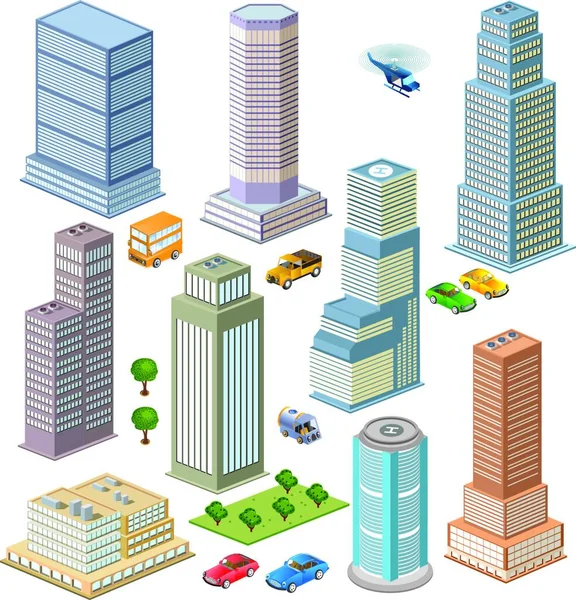 Skyscrapers Isometric Style Vector Illustration Simple Design — Stock Vector