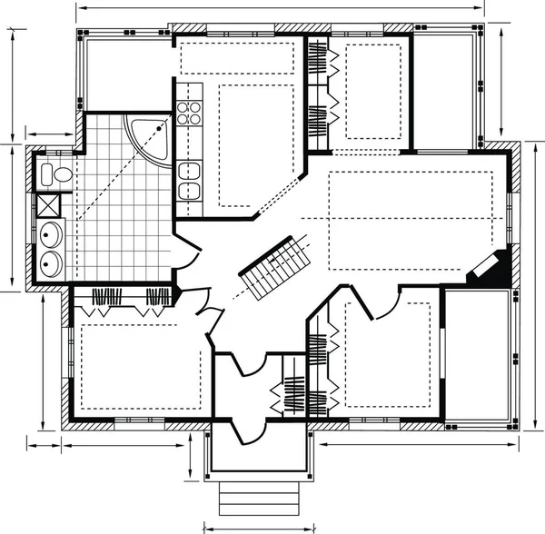 Bauplan Landhaus Vektorillustration Einfaches Design — Stockvektor