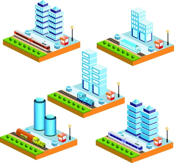 Cidade Isométrica Web Ilustração Simples — Vetor de Stock
