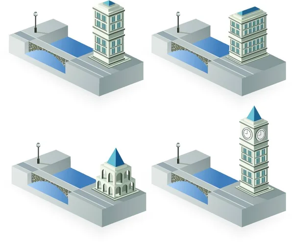 Ізометричні Будинки Векторні Ілюстрації Простий Дизайн — стоковий вектор