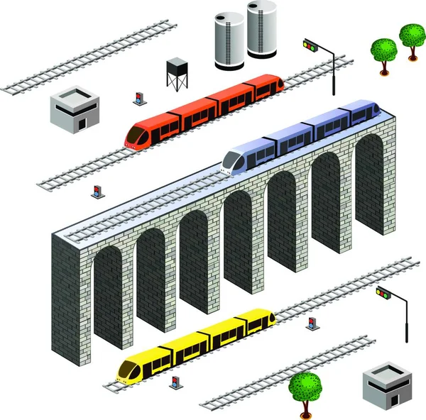 Ferrovia Isometrica Illustrazione Vettoriale Design Semplice — Vettoriale Stock