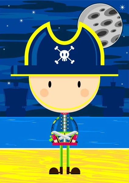 Cute Cartoon Pirate Captain Beach — ストックベクタ
