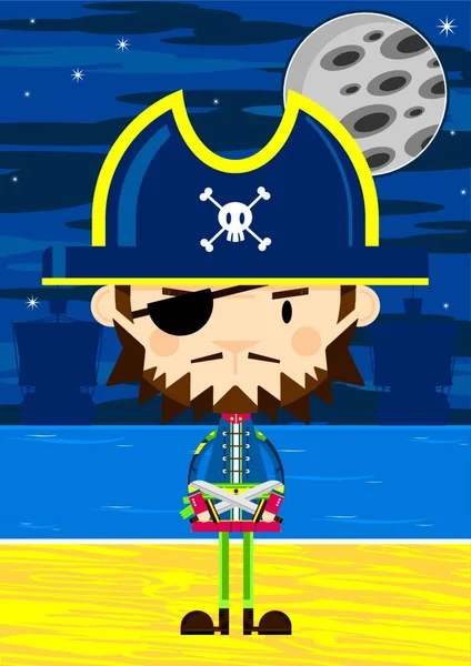 Cute Cartoon Pirate Captain Beach — ストックベクタ