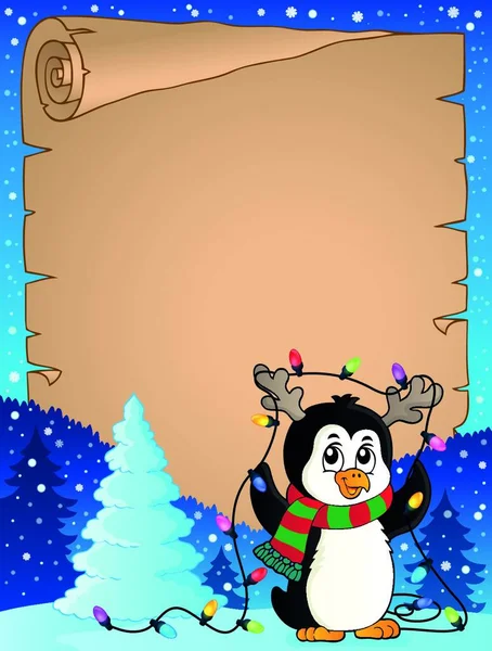 Penguin Christmas Lights Parchment — 스톡 벡터
