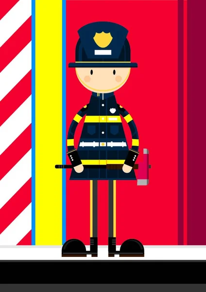 Cute Cartoon Fireman Vector Illustration — Stock Vector