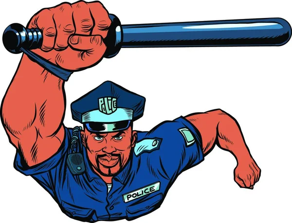 Policial Africano Com Bastão — Vetor de Stock