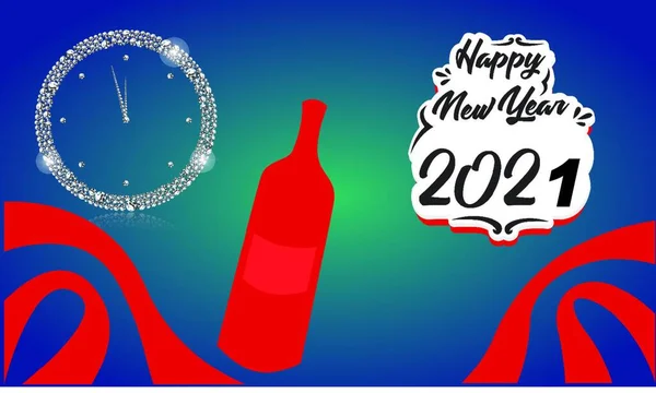 お酒と幸せな新年のカード — ストックベクタ