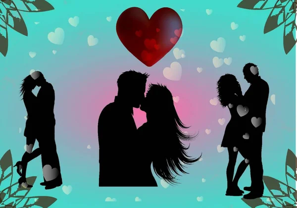 Loving Couples Silhouettes Simple Vector Illustration — Stock Vector