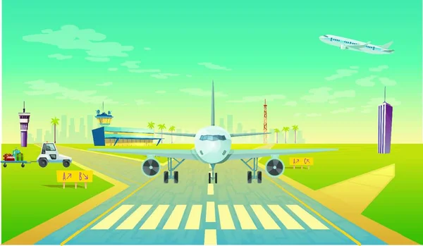 Αεροπλάνο Στο Αεροδρόμιο Διανυσματική Απεικόνιση Απλό Σχεδιασμό — Διανυσματικό Αρχείο