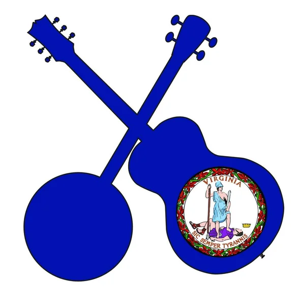 Virginia State Flag Banjo Guitar Silhouette — ストックベクタ
