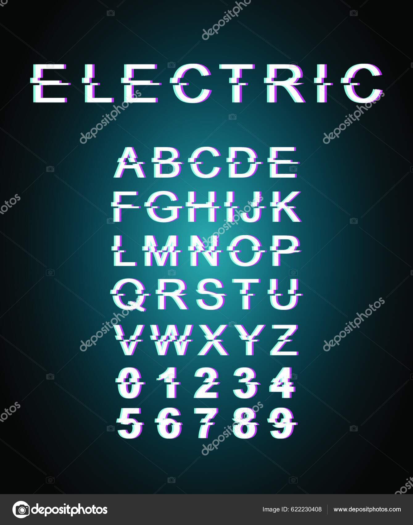 Plantilla Fuente Eléctrica Glitch Alfabeto Vectorial Estilo