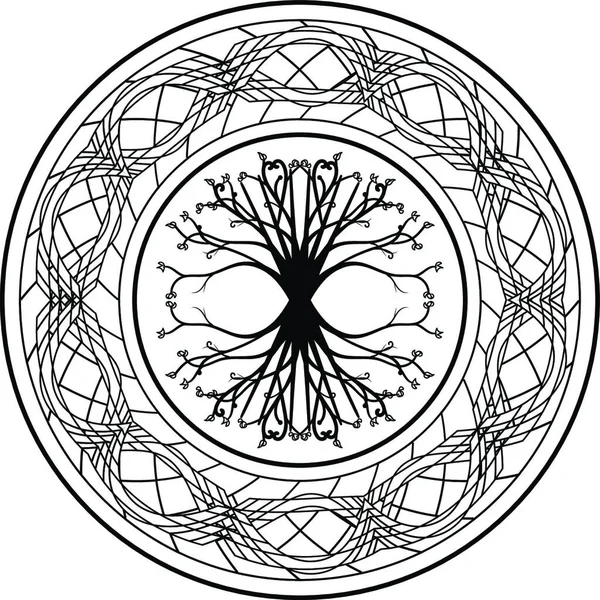 Viking Tree Life Yggdrasil Ornamented Circle —  Vetores de Stock