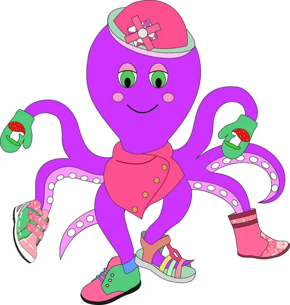Octopus Trying Clothes Shoes — Stock Vector