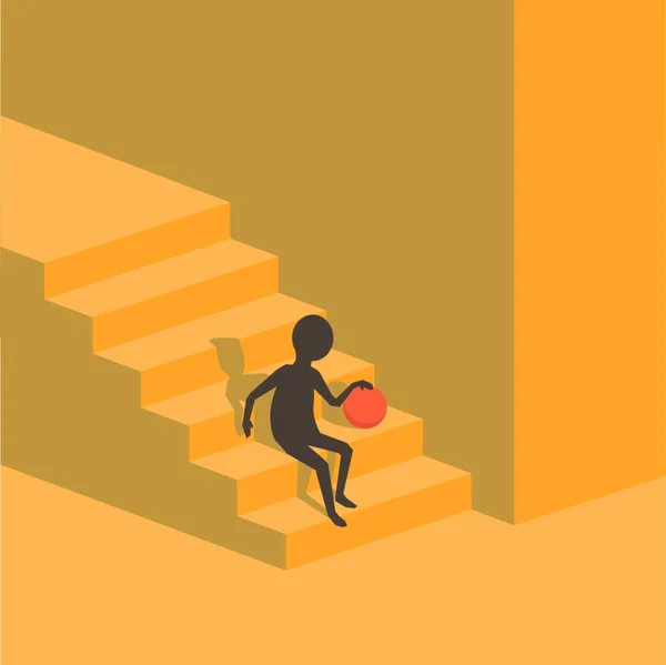Garçon Sur Les Escaliers Illustration Vecteur Sur Fond Blanc — Image vectorielle